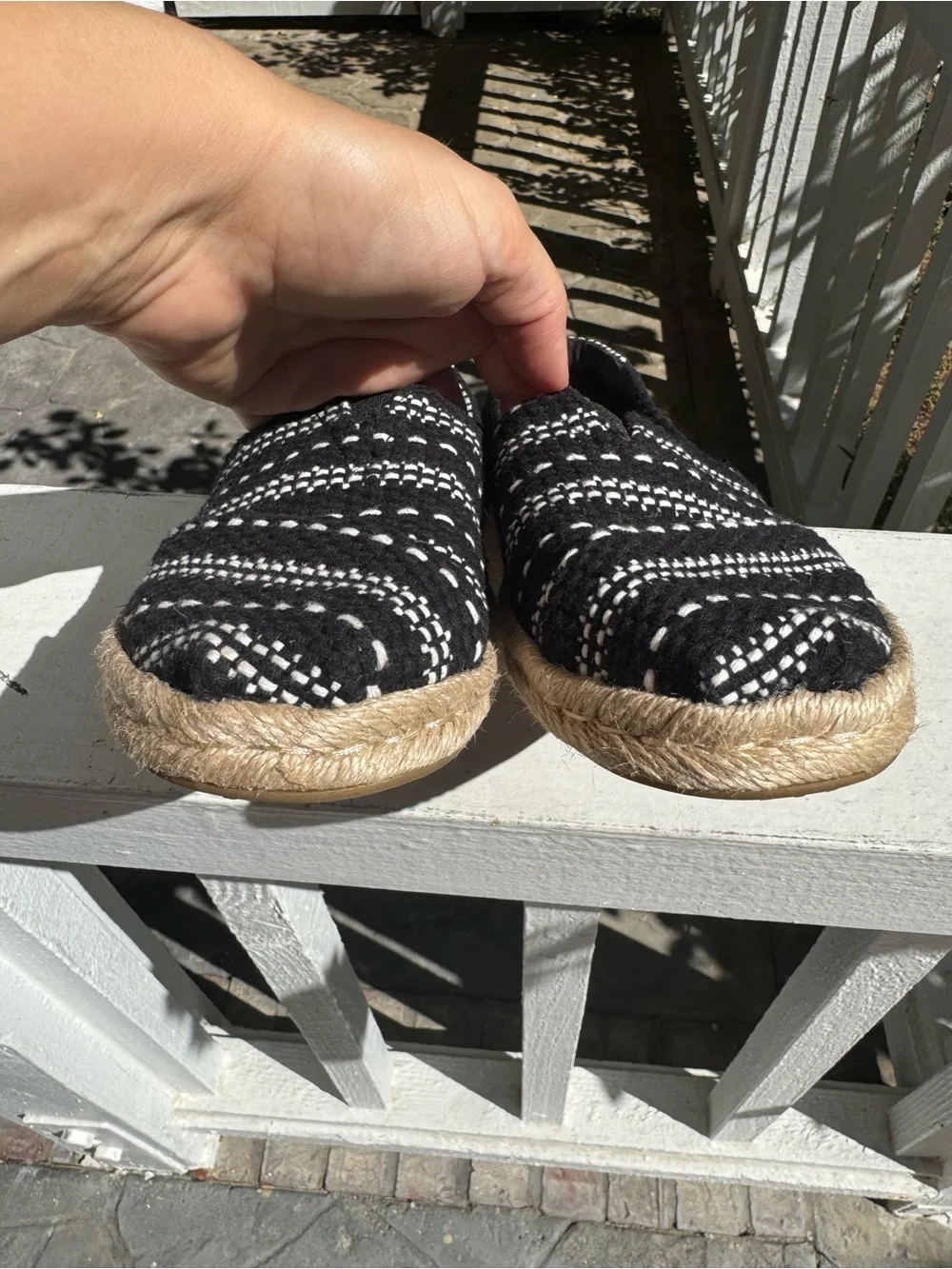 TOMS Black & White Woven Stripe Espadrilles